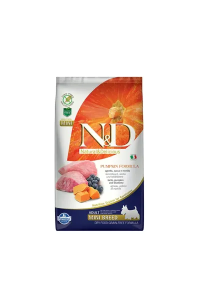 N&D Pumpkin Tahılsız Balkabaklı Kuzu Etli Yaban Mersinli 2.5 Kg Mini Yetişkin Kuru Köpek Maması