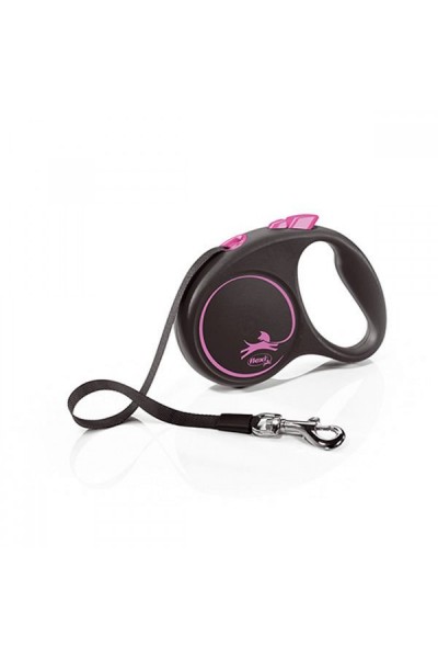 Flexi Black Design Pembe 5 Mt Şerit Otomatik Köpek Tasması Large