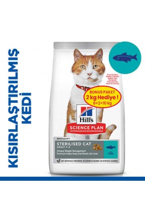 Hills Sterilised Ton Balıklı Kısırlaştırılmış Kedi Maması 8Kg ve 2Kg Bonus Paket