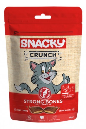 Snacky Crunch Strong Bones Güçlü Kemikler için Tavuklu ve Peynirli Kedi Ödül Maması 60gr