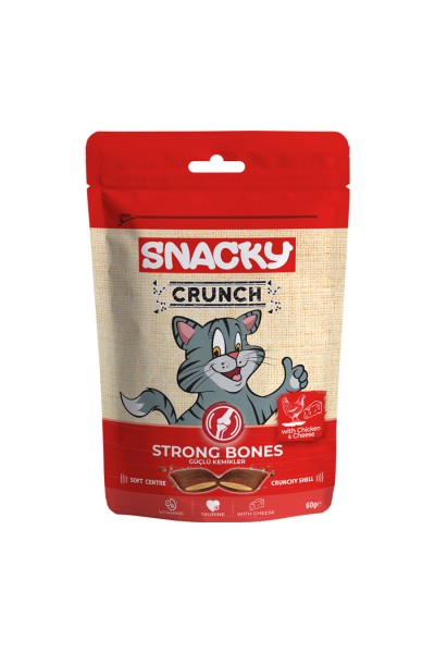 Snacky Crunch Strong Bones Güçlü Kemikler için Tavuklu ve Peynirli Kedi Ödül Maması 60gr