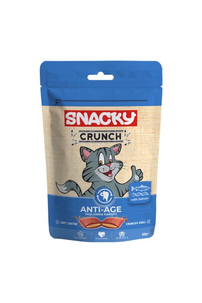 Snacky Crunch Anti-Age Yaşlanma Karşıtı Somonlu Kedi Ödül Maması 60gr